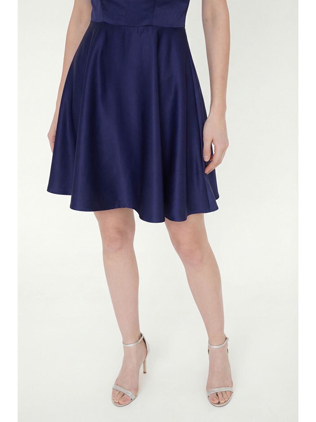 Kadın Lacivert Dar Kalıp Straplez Yaka Saten Mini Mezuniyet Abiye Elbise-3