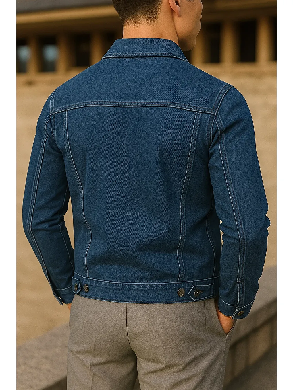 Erkek Mevsimlik Slim Fit Trend Klasik K.Mavi Jean Ceket-4