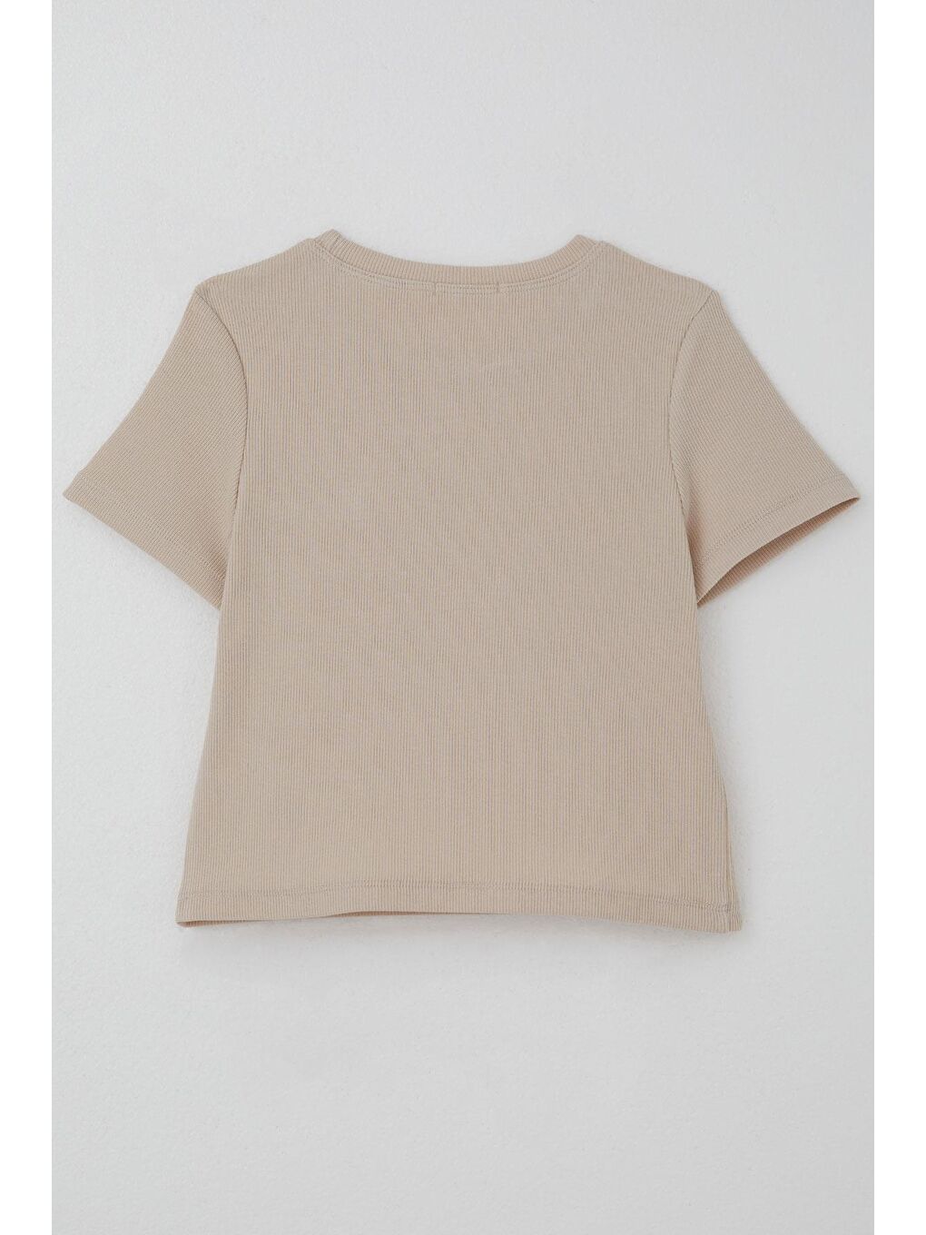 Kız Çocuk Tişört Çiçek Aksesuarlı İnci Detaylı Bej (9-14 Yaş)-1