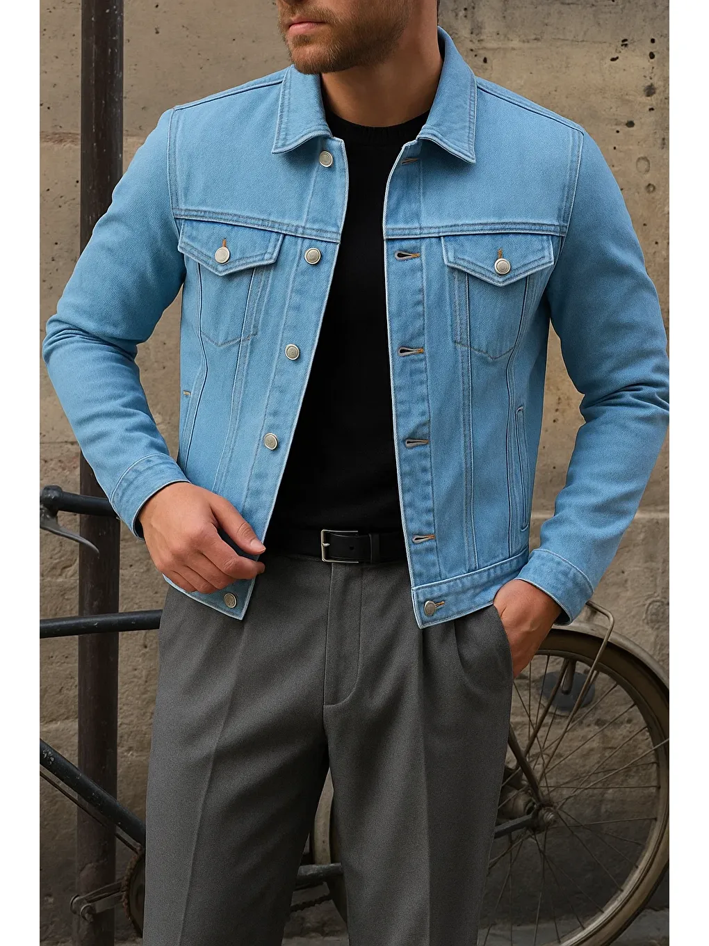 Erkek Trend Comfort Günlük Slim Fit B.Mavi Jean Ceket