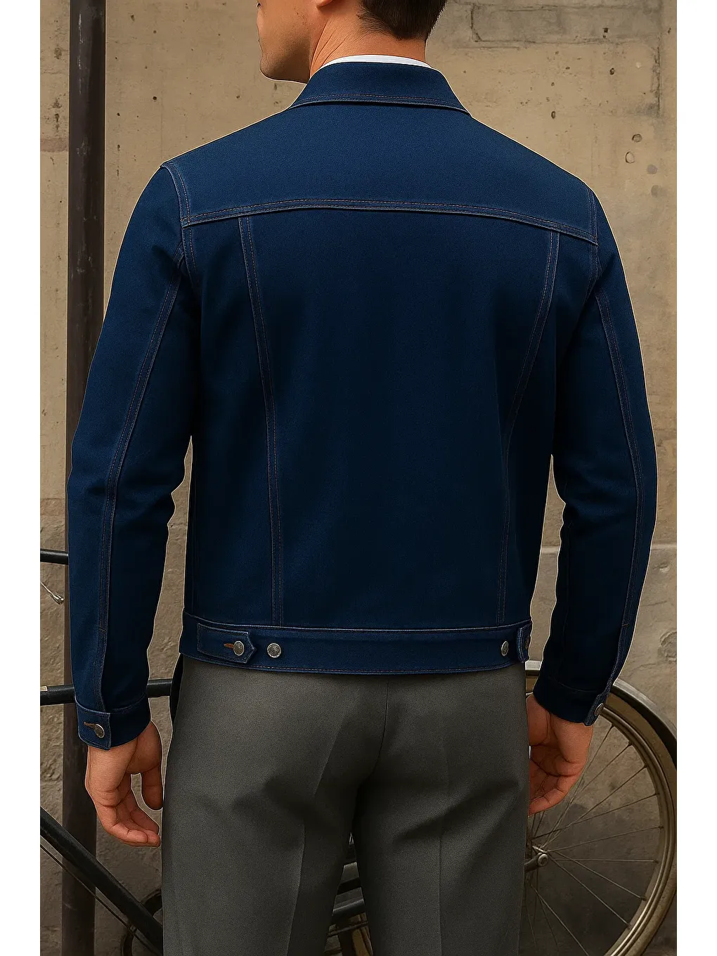 Erkek Trend Comfort Günlük Slim Fit Lacivert Jean Ceket-4