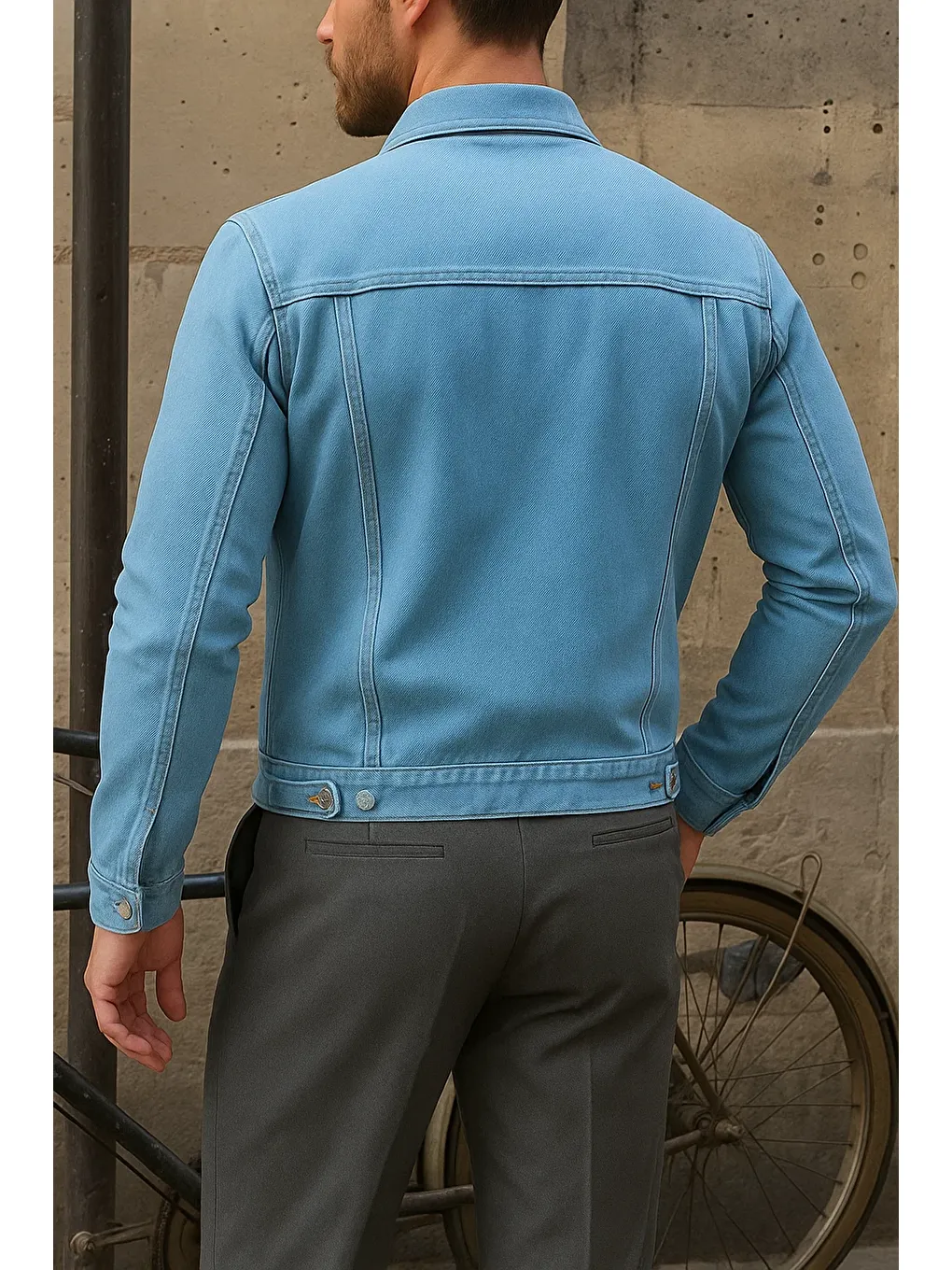 Erkek Trend Comfort Günlük Slim Fit B.Mavi Jean Ceket-4