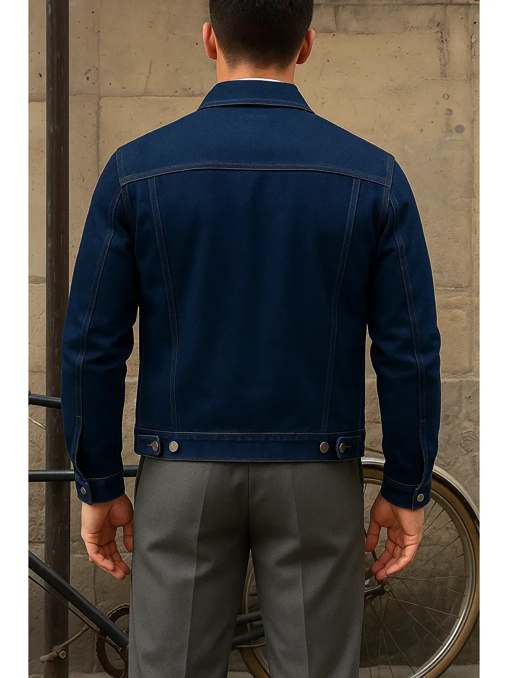 Erkek Trend Comfort Günlük Slim Fit Lacivert Jean Ceket-5