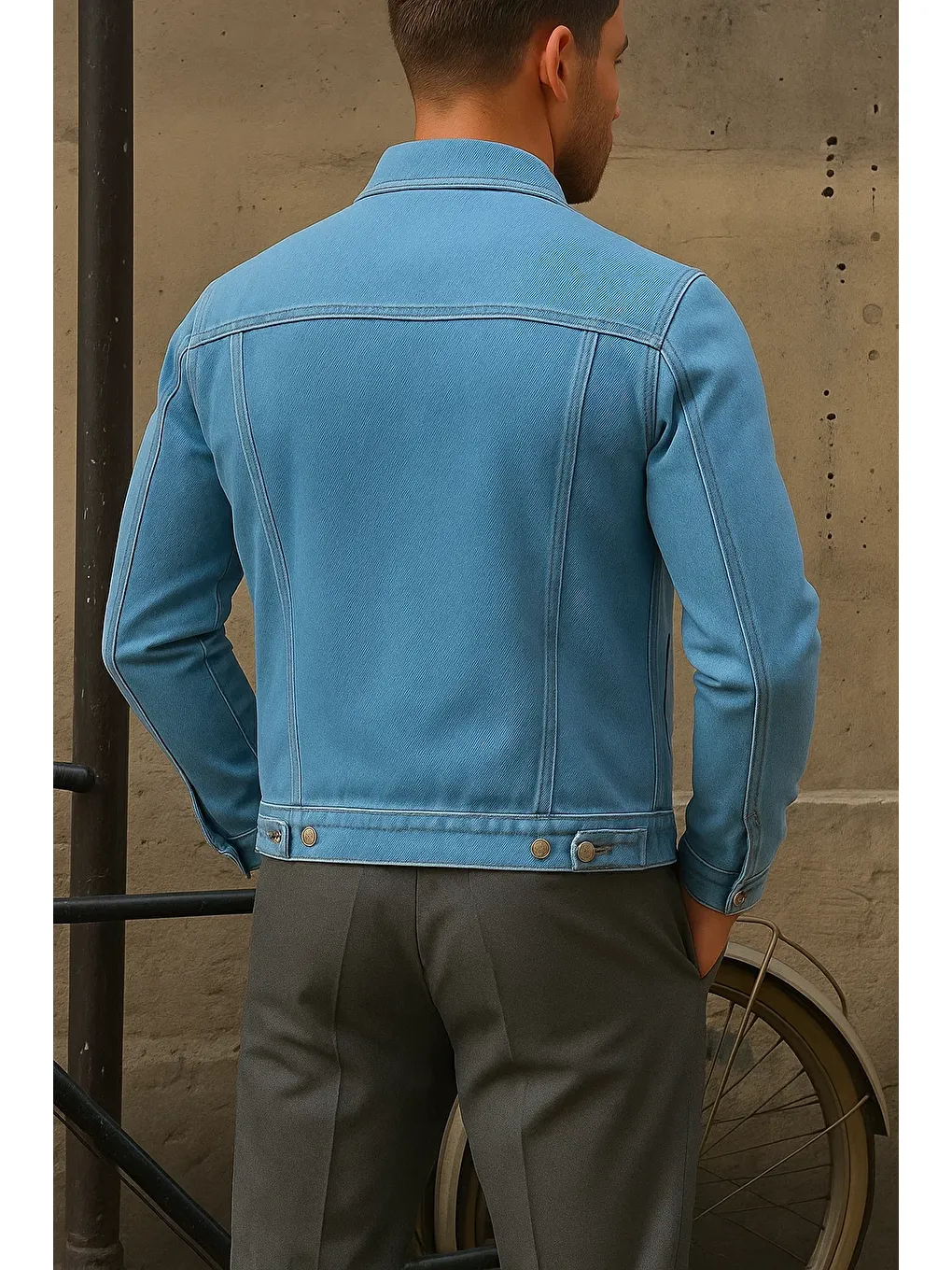 Erkek Trend Comfort Günlük Slim Fit B.Mavi Jean Ceket-5