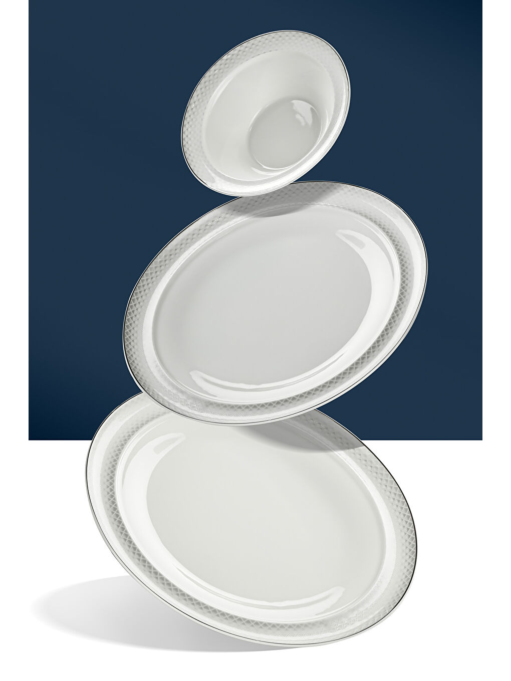 Beyaz Camelia Platin Yaldızlı 28 Parça Porselen Yemek Takımı