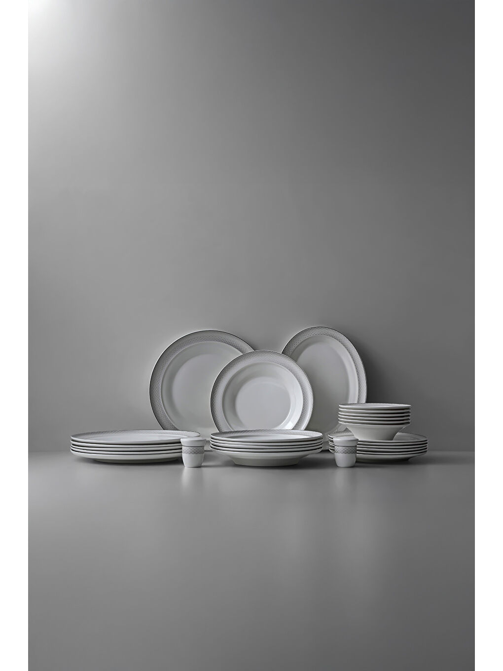 Beyaz Camelia Platin Yaldızlı 28 Parça Porselen Yemek Takımı-1