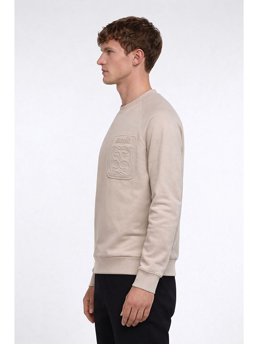 Giotelli Erkek Ekru Normal Kesim Regular Fit %100 Pamuk Örme Bisiklet Yaka Sweatshirt-1