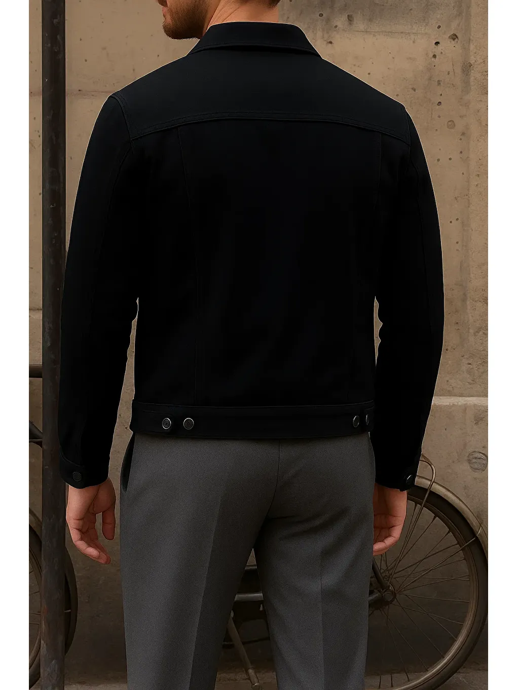 Erkek Trend Comfort Günlük Slim Fit Siyah Jean Ceket-4