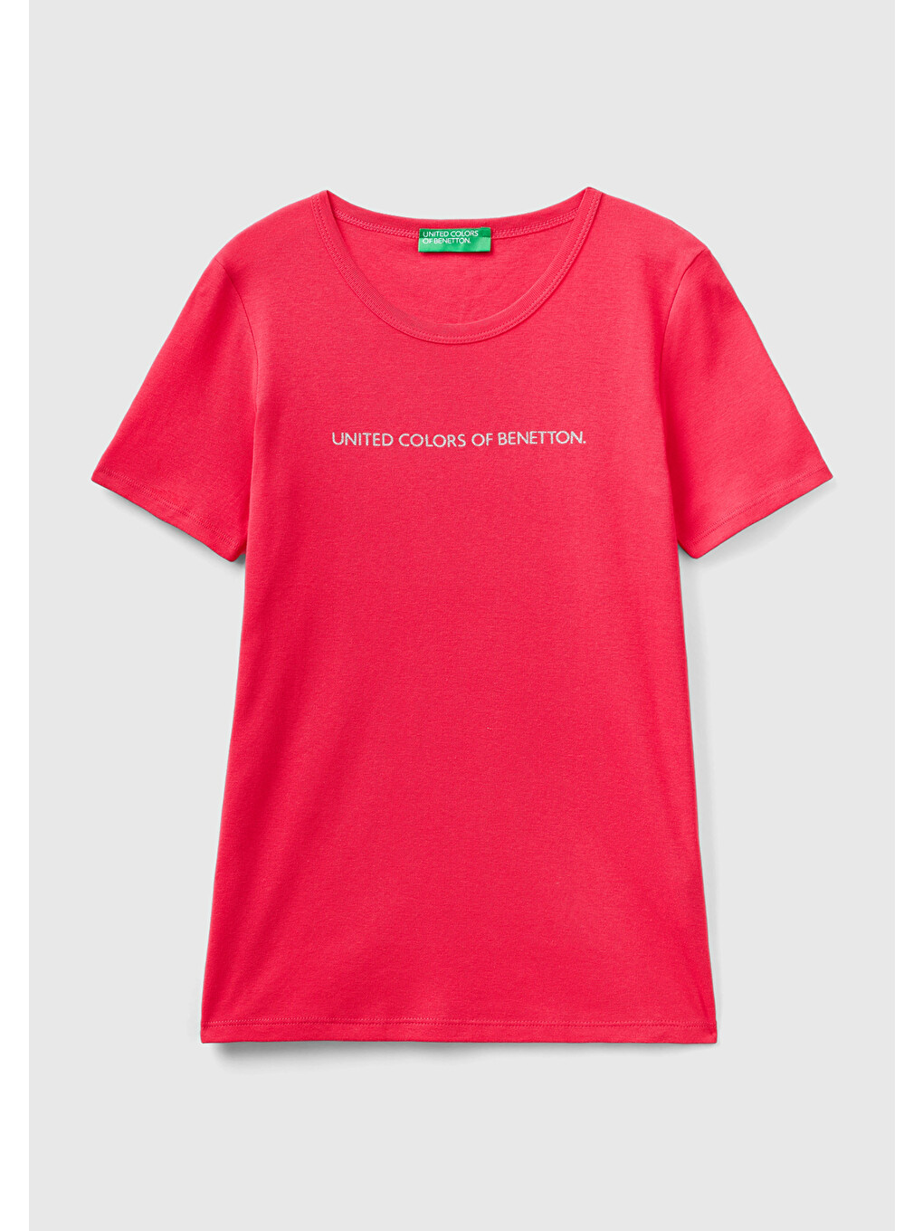 Kadın Koyu Pembe 100 Pamuk Benetton Yazılı Basic T Shirt-1