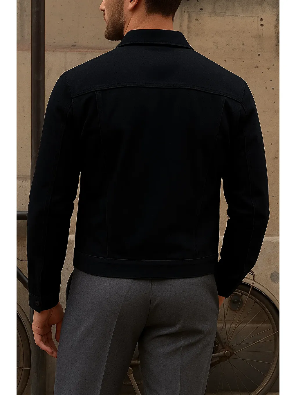 Erkek Trend Comfort Günlük Slim Fit Siyah Jean Ceket-5