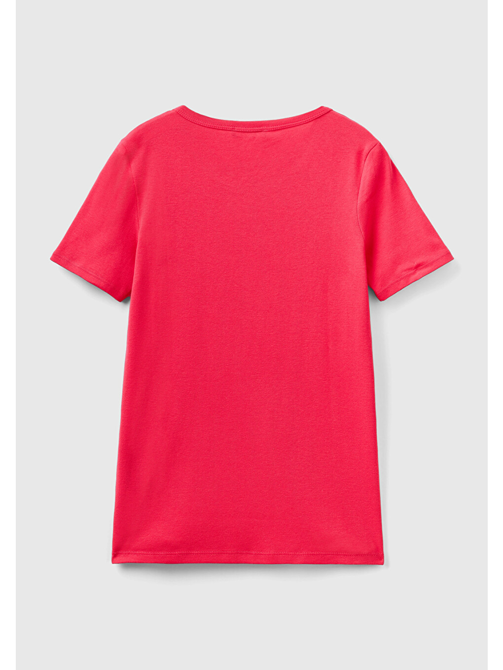Kadın Koyu Pembe 100 Pamuk Benetton Yazılı Basic T Shirt-3
