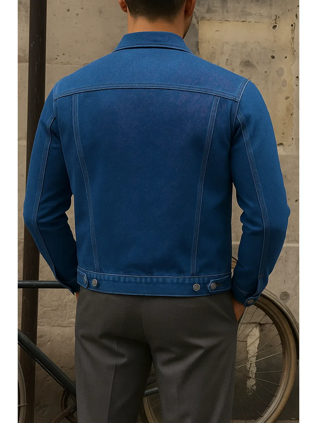 Erkek Trend Comfort Günlük Slim Fit K.Mavi Jean Ceket-4