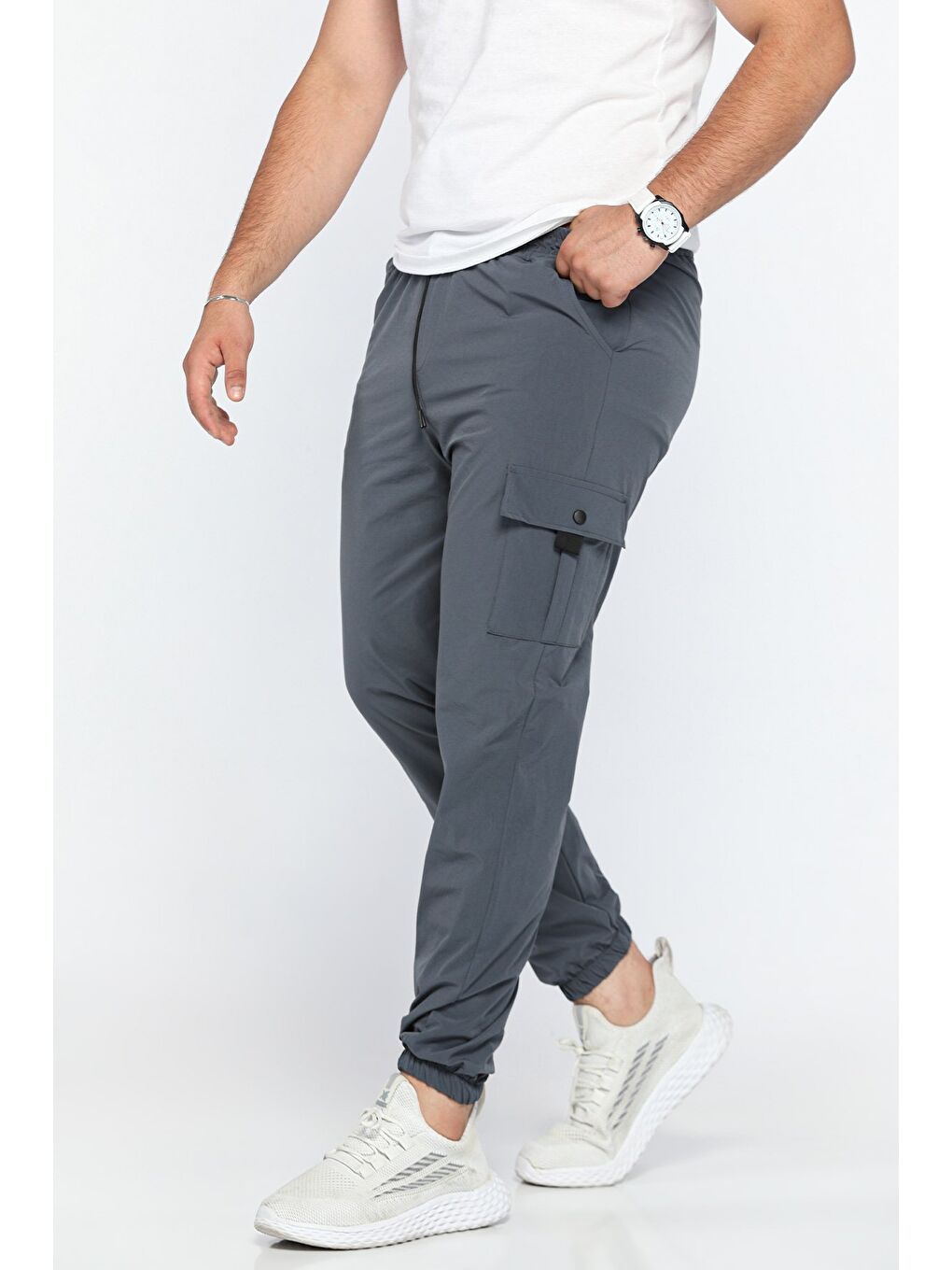 Mishar İtalia Gri Bel Ve Paça Lastikli Paraşüt Slim Fit Jogger Pantolon