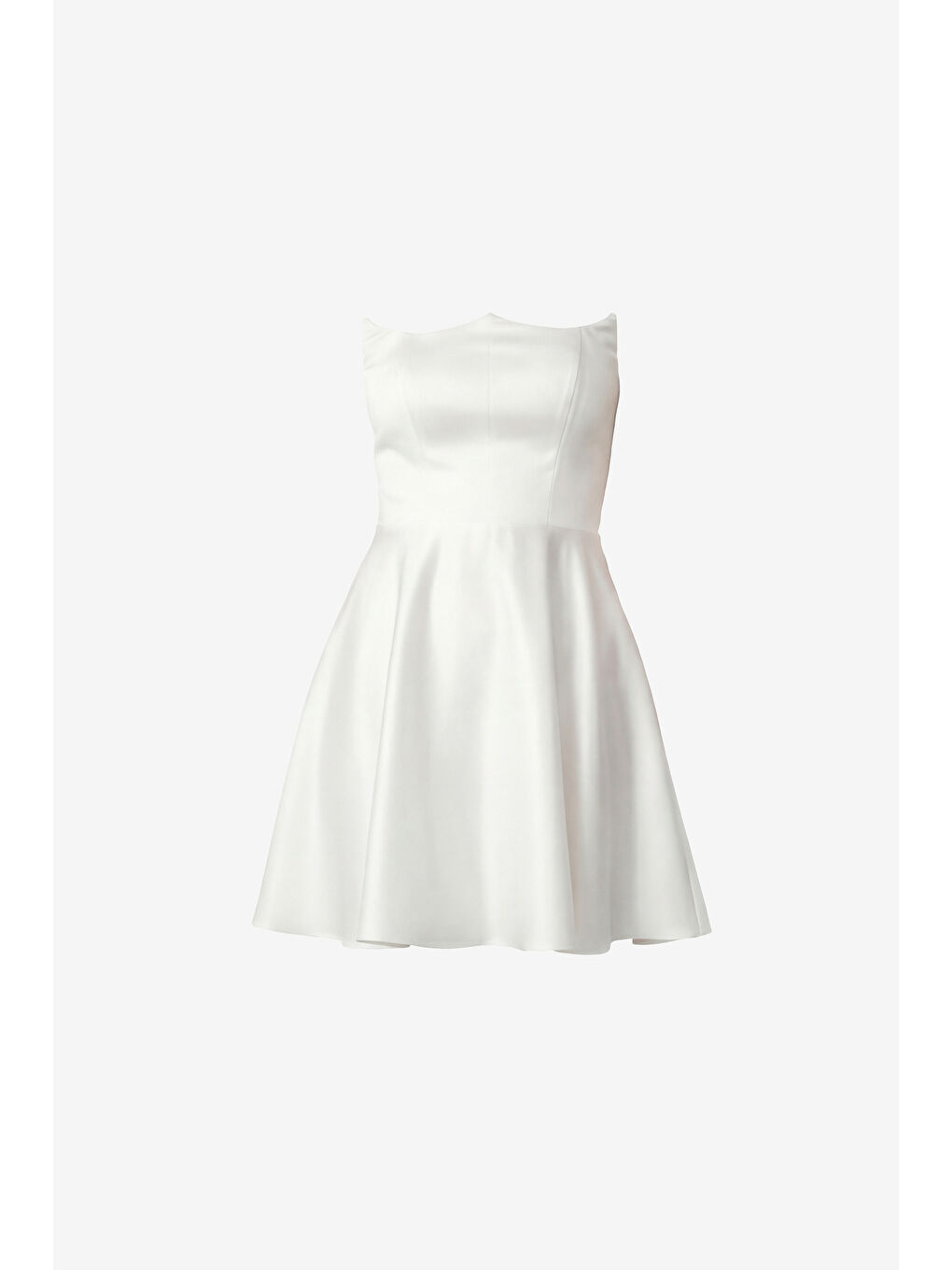 Kadın Beyaz Dar Kalıp Straplez Yaka Saten Mini Mezuniyet Abiye Elbise-5