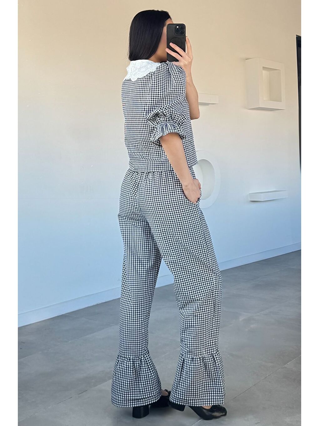 Siyah Kadın Bebe Yaka Bluz Pantolon İkili Takım-2