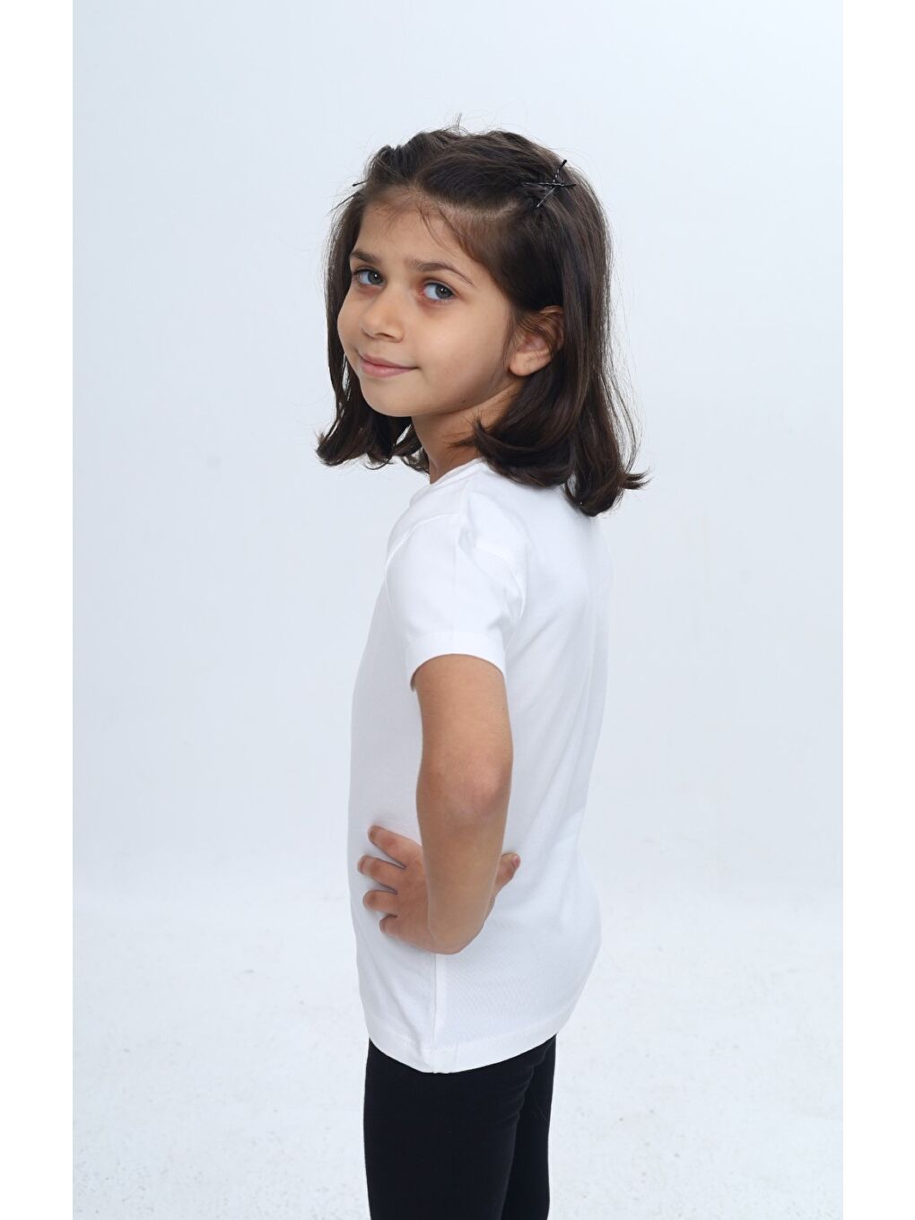 Ekru Kız Çocuk Bisiklet Yaka Kısa Kollu Tişört 24968-1