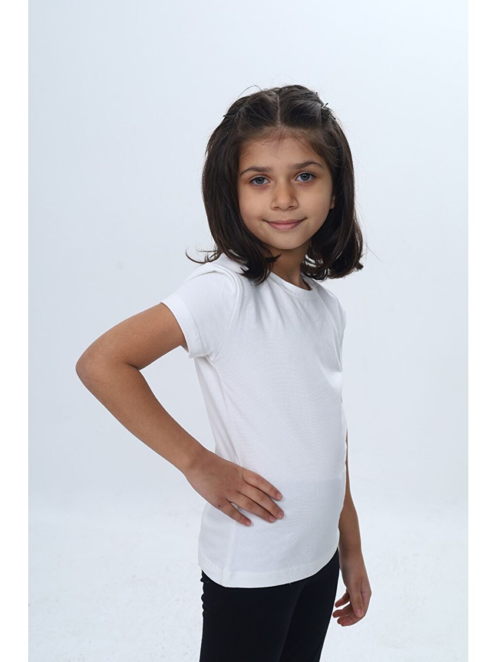 Ekru Kız Çocuk Bisiklet Yaka Kısa Kollu Tişört 24968-2