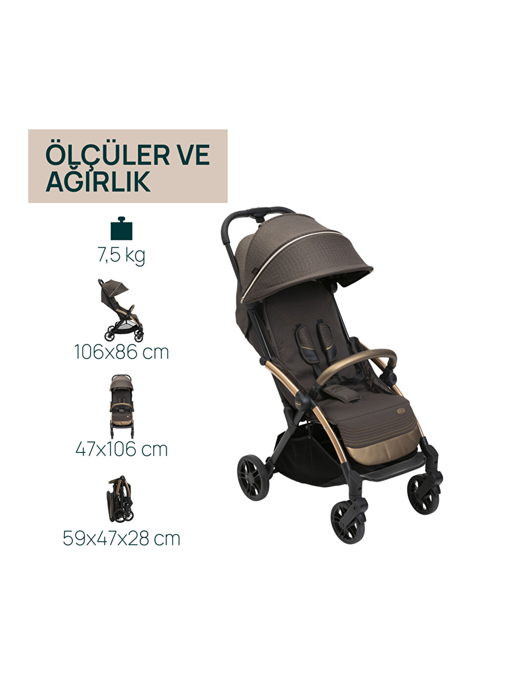 Chicco Goody Xplus Kabin Boy Bebek Arabası Bronze Lizard Relux