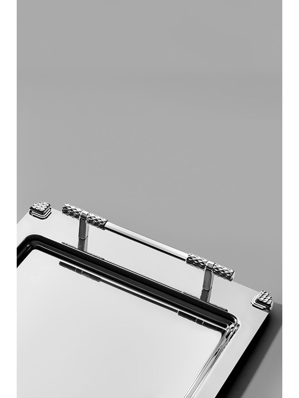 Gri Paris Saten Çelik Çay Tepsi-2