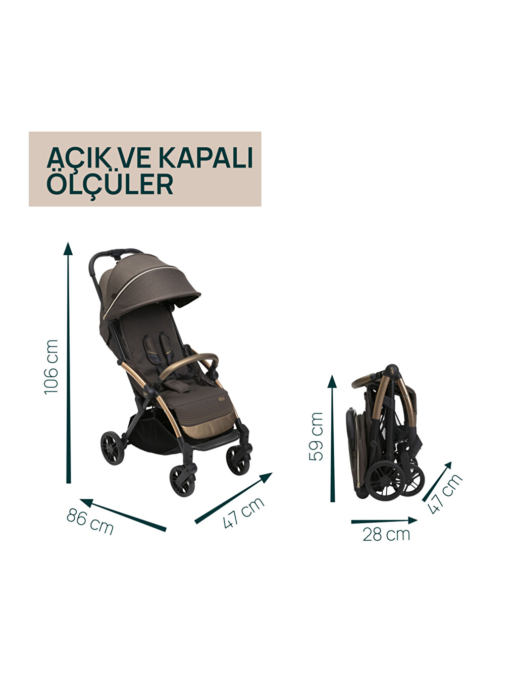 Goody Xplus Kabin Boy Bebek Arabası Bronze Lizard Relux Otomatik Katlanır-4