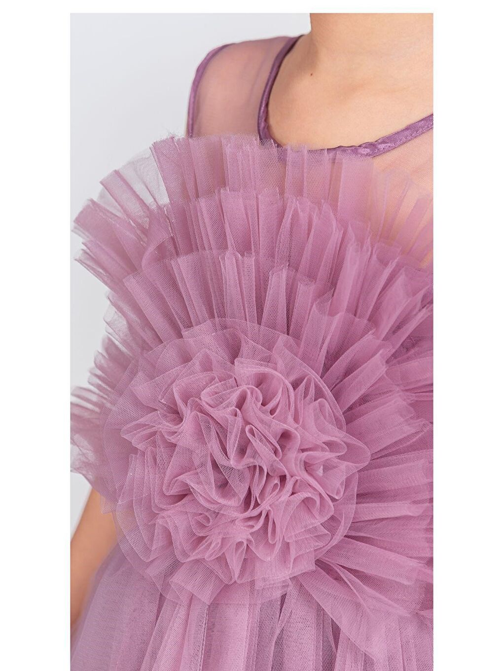 Mürdüm Uzun Etekli , Askılı Kız Cocuk Gül Motif Abiye Elbise M00670-8