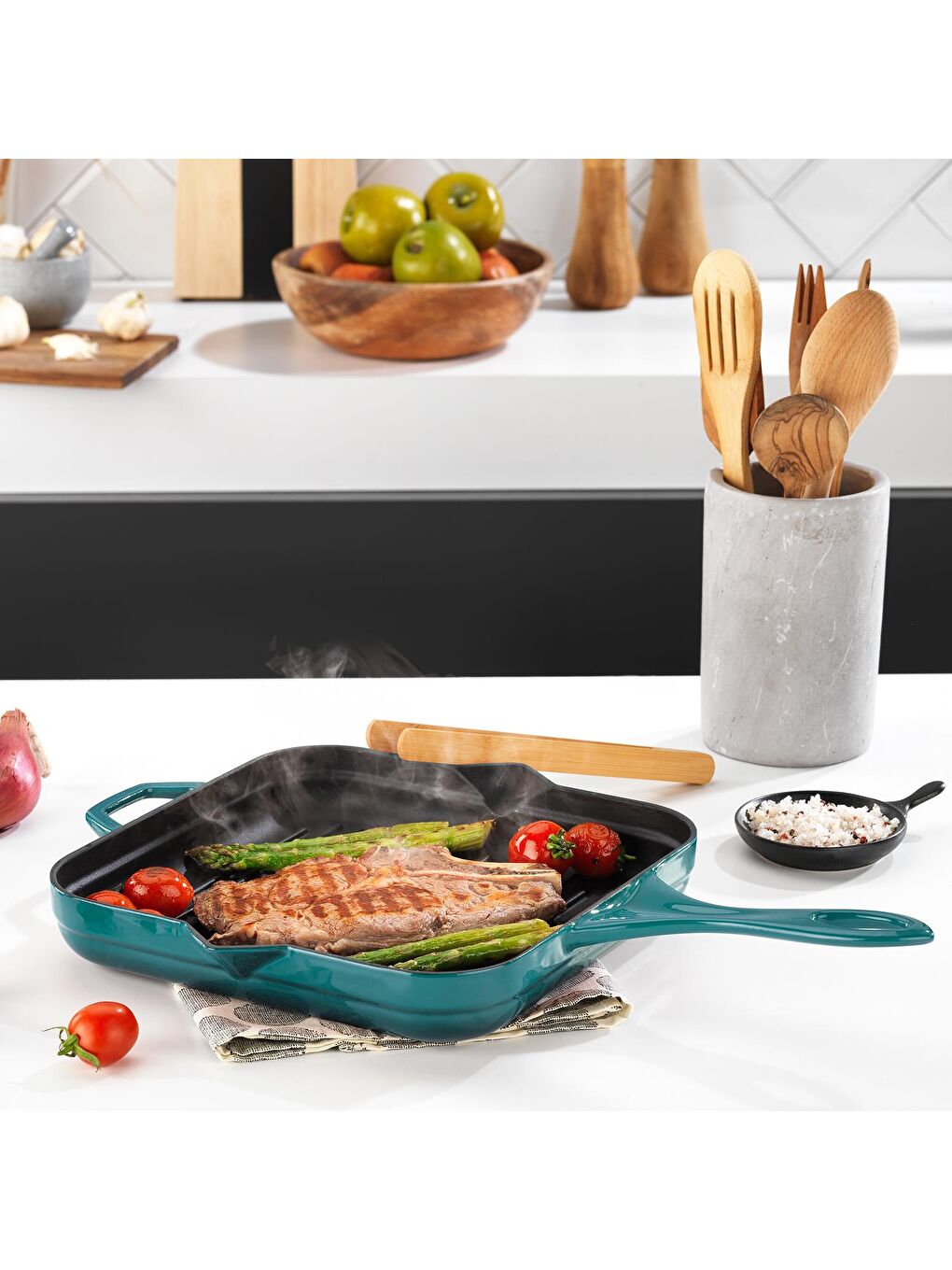 Guss Chef Döküm Kare Grill Tava 28x28Cm-Turkuaz-1