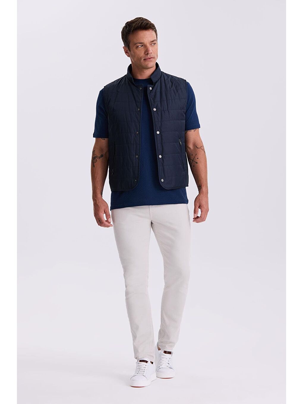 Lacivert Hakim Yaka Elyaflı Slim Fit Yelek