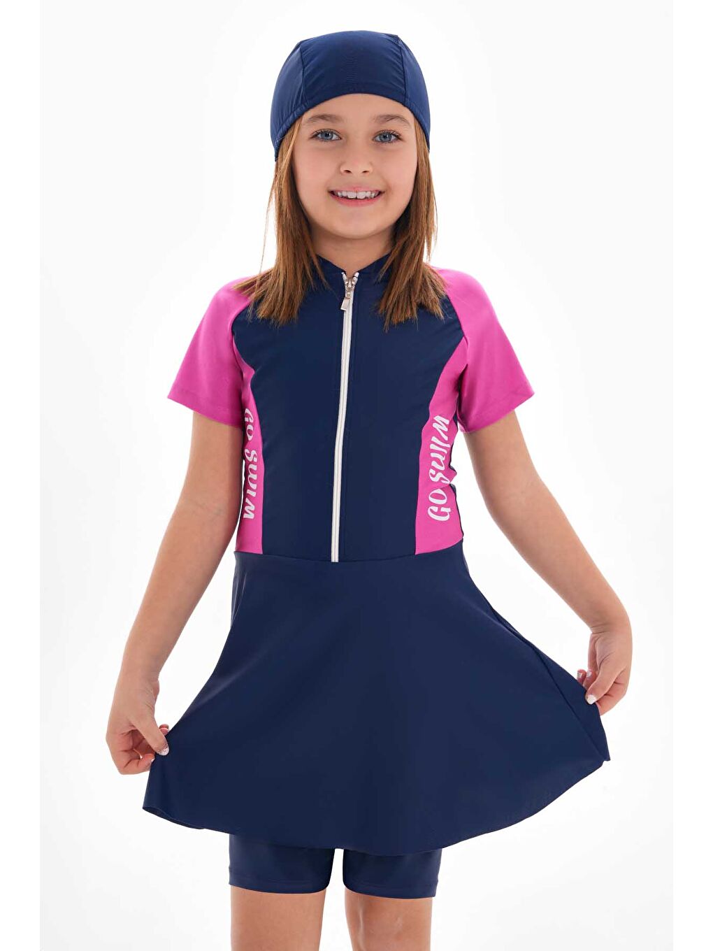 UV Korumalı Etekli Taytlı Kısa Kol Kız Çocuk Mayo Mira 1511 Fuşya