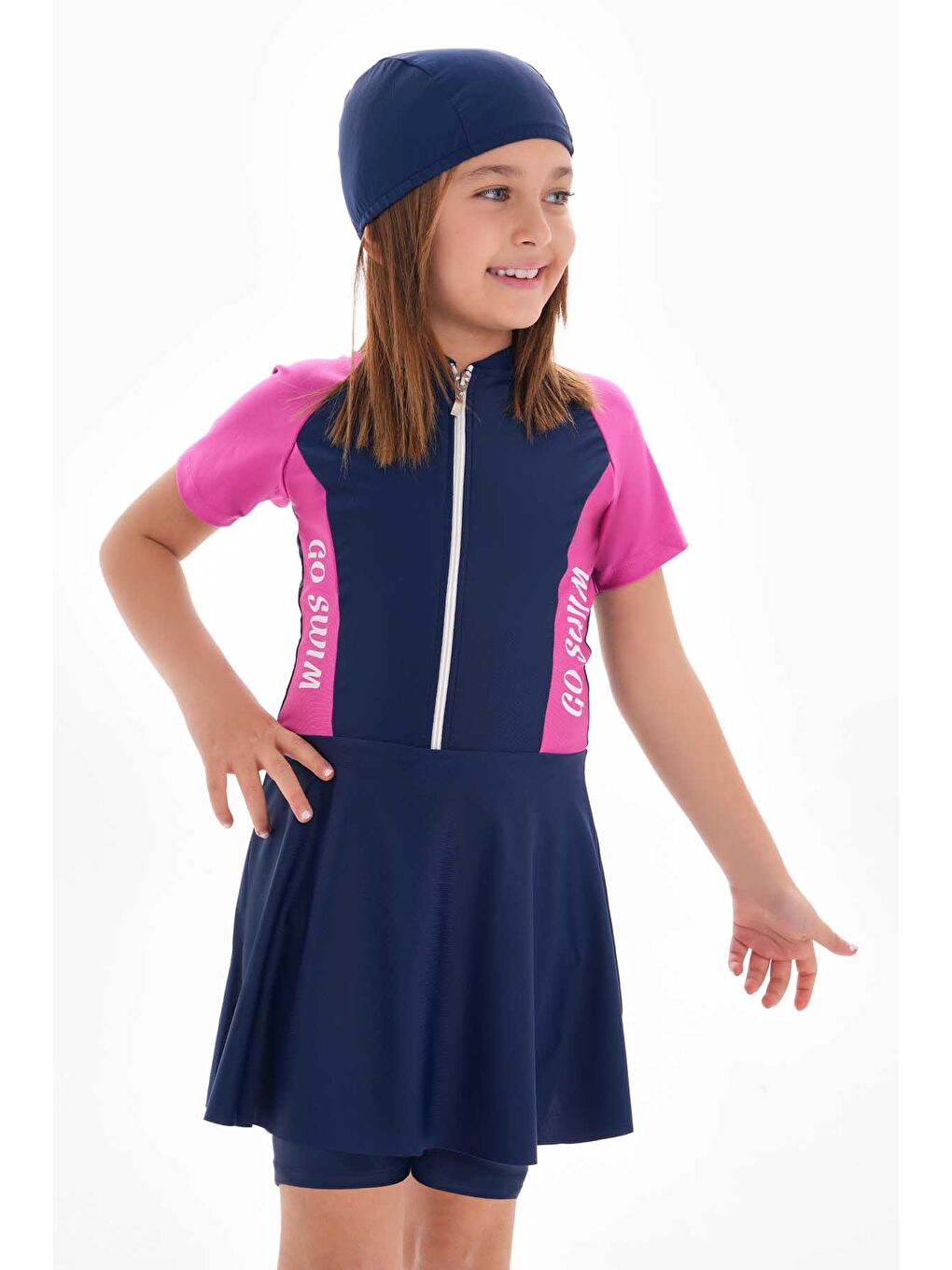 UV Korumalı Etekli Taytlı Kısa Kol Kız Çocuk Mayo Mira 1511 Fuşya-1