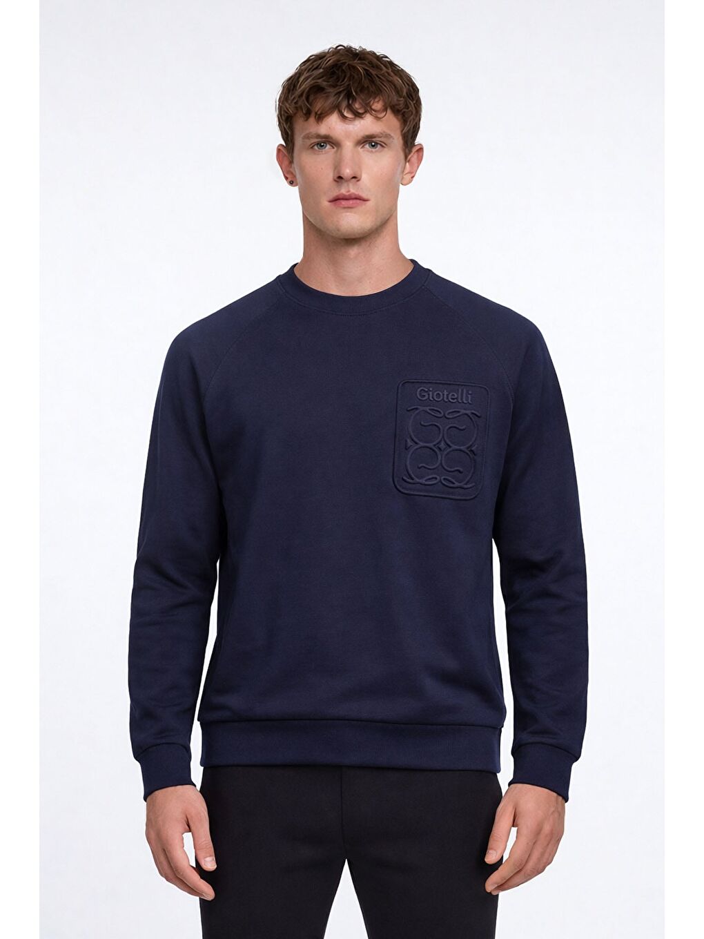 Giotelli Erkek Lacivert Normal Kesim Regular Fit %100 Pamuk Örme Bisiklet Yaka Sweatshirt