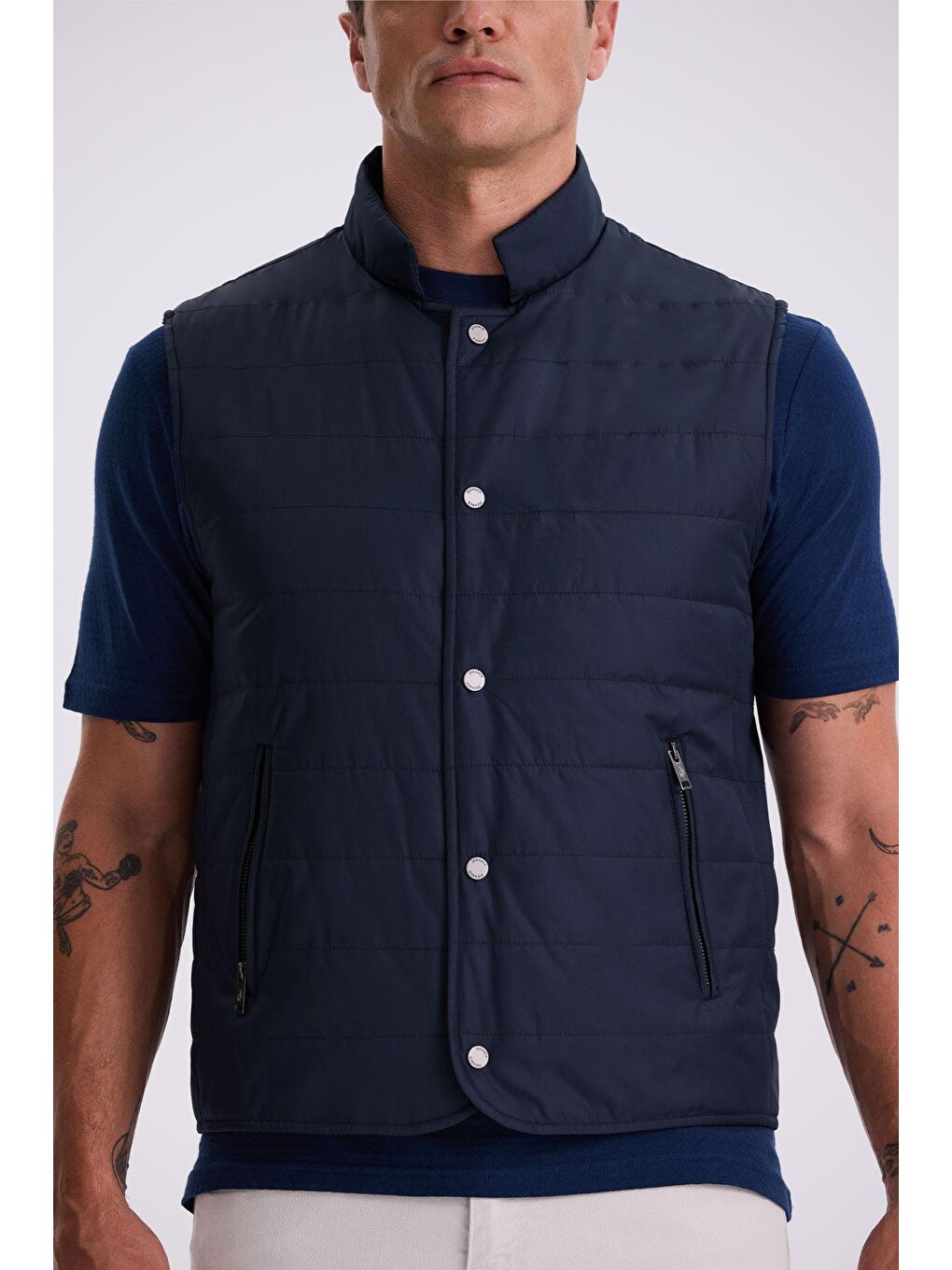 Lacivert Hakim Yaka Elyaflı Slim Fit Yelek-2