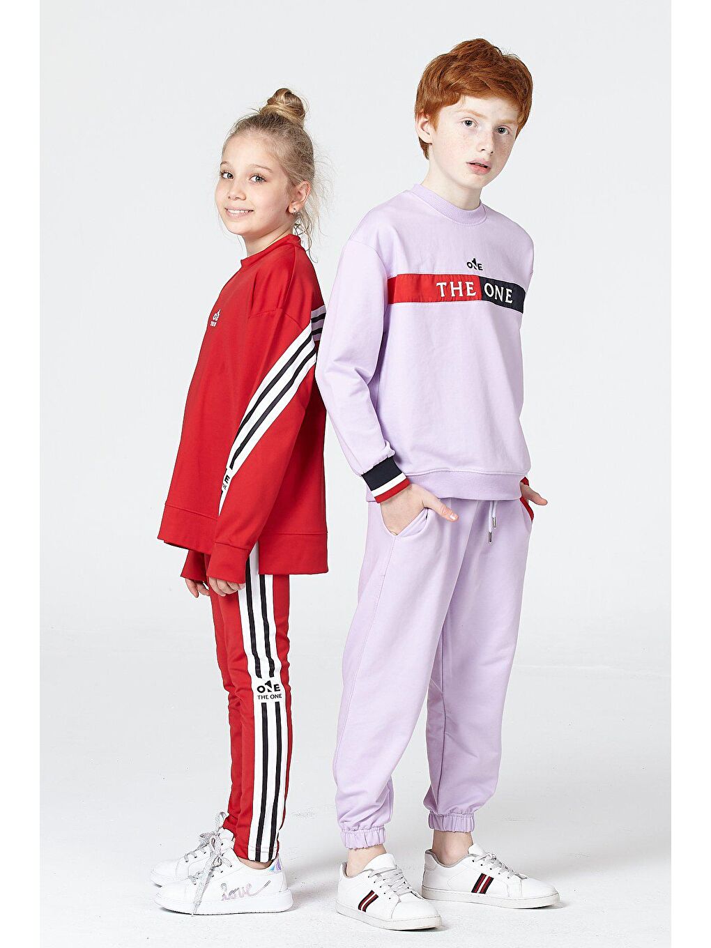 Kırmızı Kız Çocuk Baskı Detaylı Salaş Yırtmaçlı Şerit Detaylı Dalgıç Kumaştan Spor Tayt Sweat Takımı-7