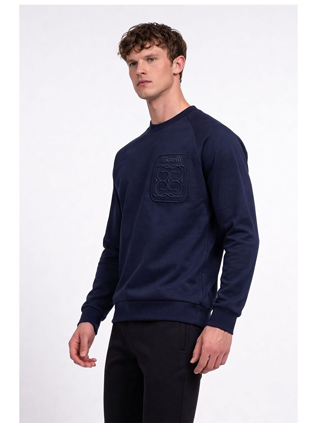 Giotelli Erkek Lacivert Normal Kesim Regular Fit %100 Pamuk Örme Bisiklet Yaka Sweatshirt-1