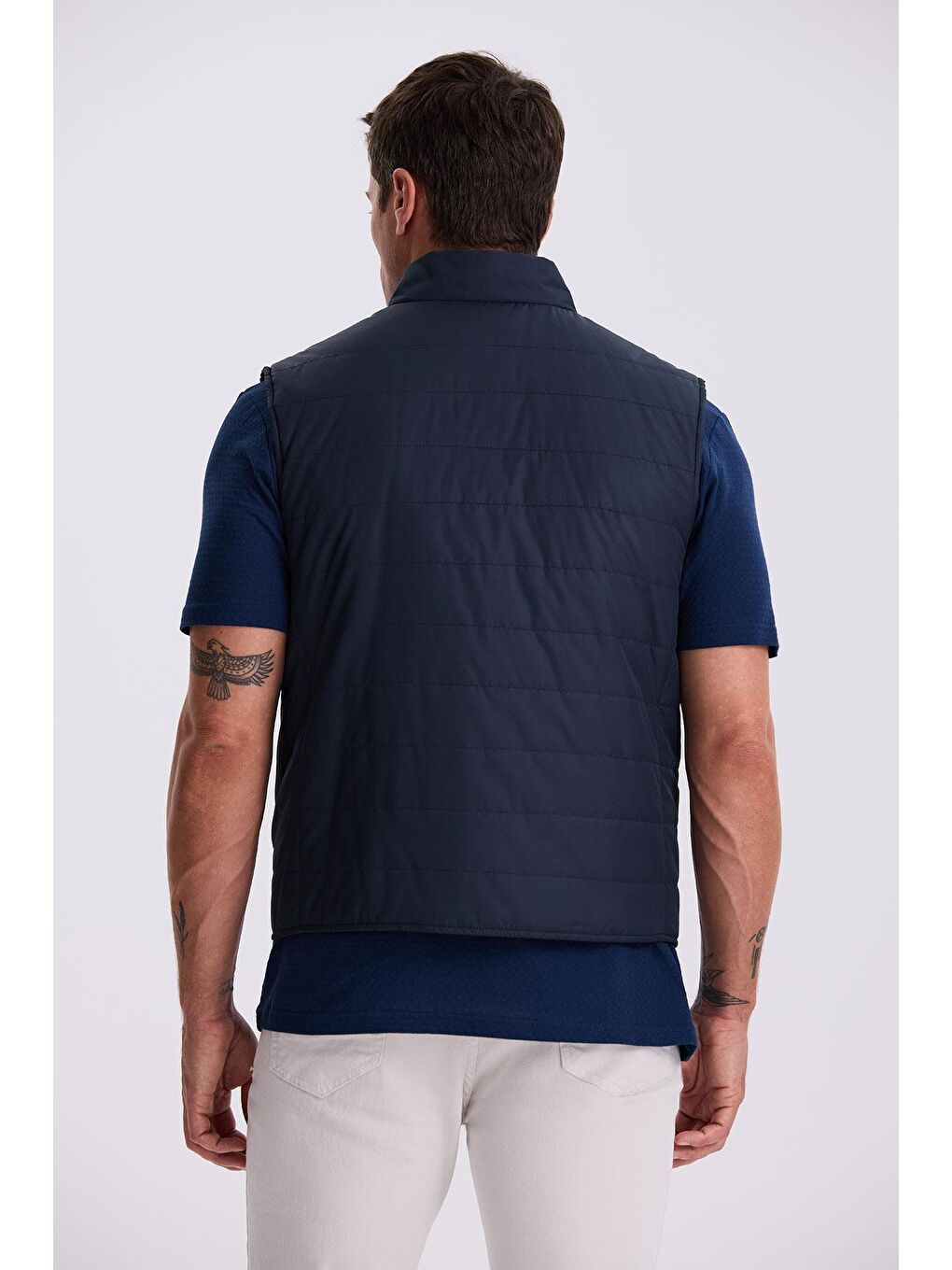 Lacivert Hakim Yaka Elyaflı Slim Fit Yelek-3