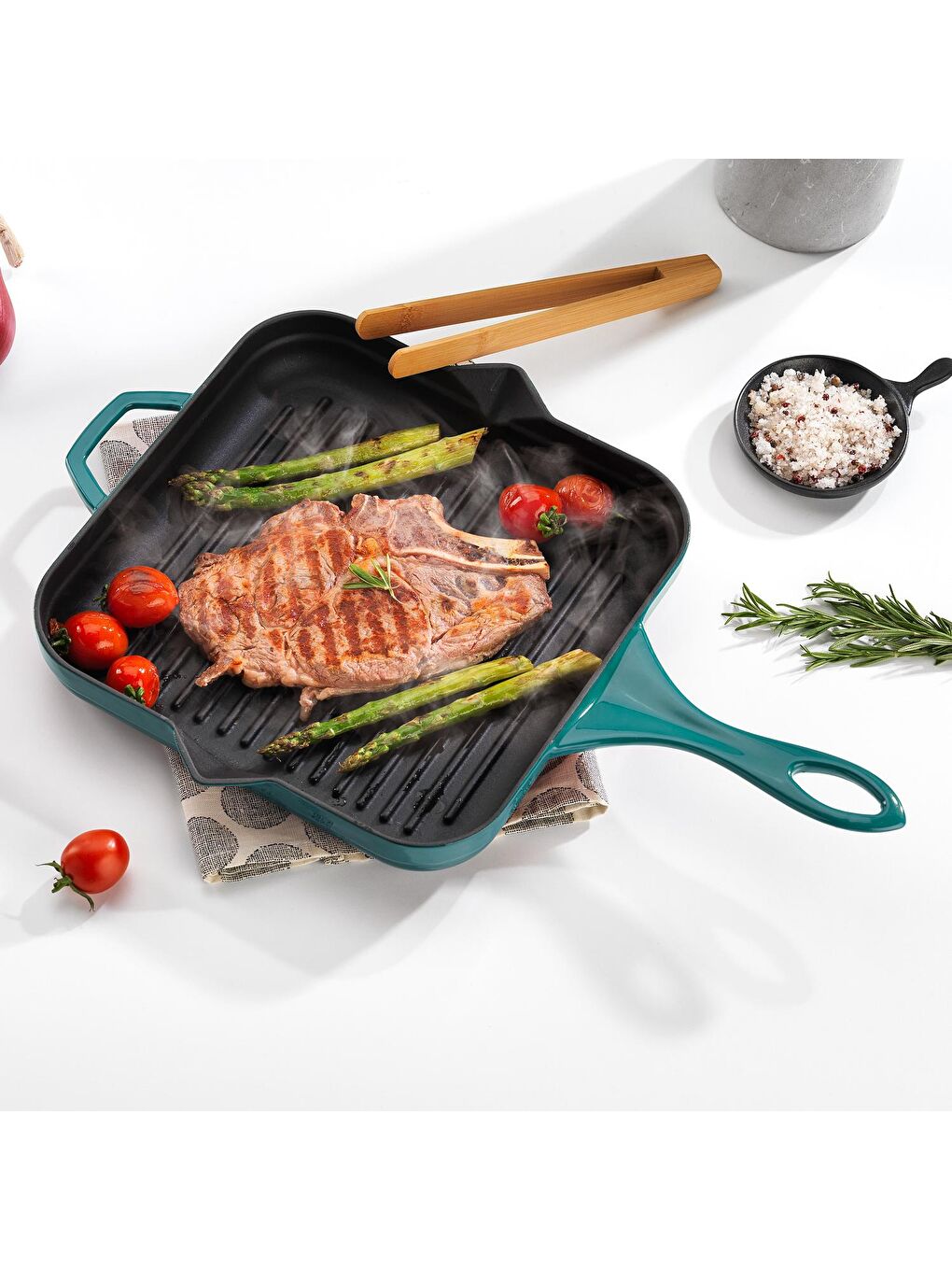 Guss Chef Döküm Kare Grill Tava 28x28Cm-Turkuaz-3