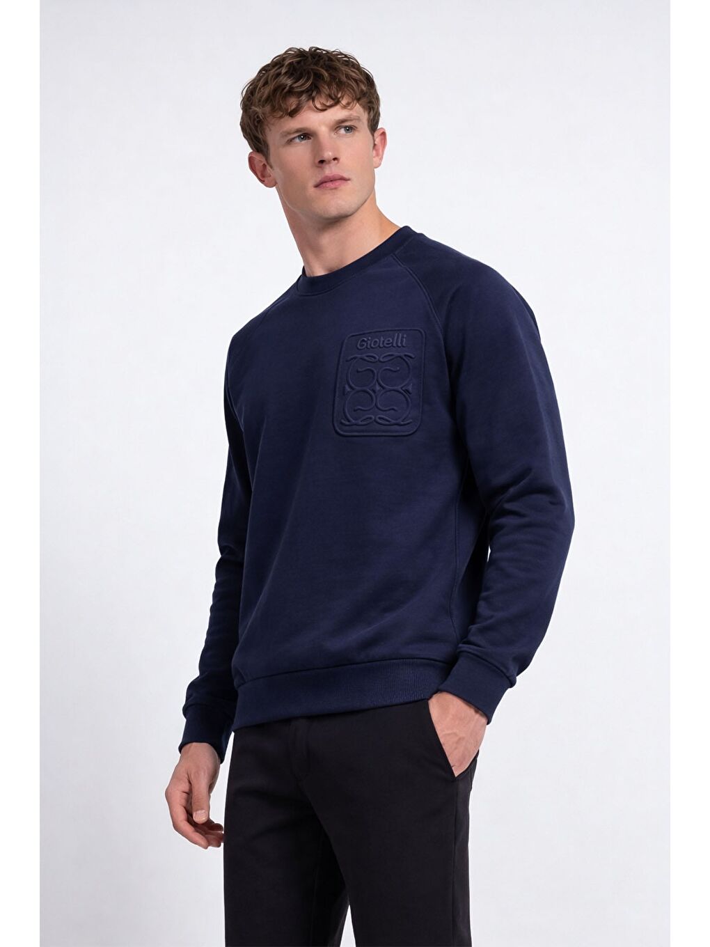 Giotelli Erkek Lacivert Normal Kesim Regular Fit %100 Pamuk Örme Bisiklet Yaka Sweatshirt-2