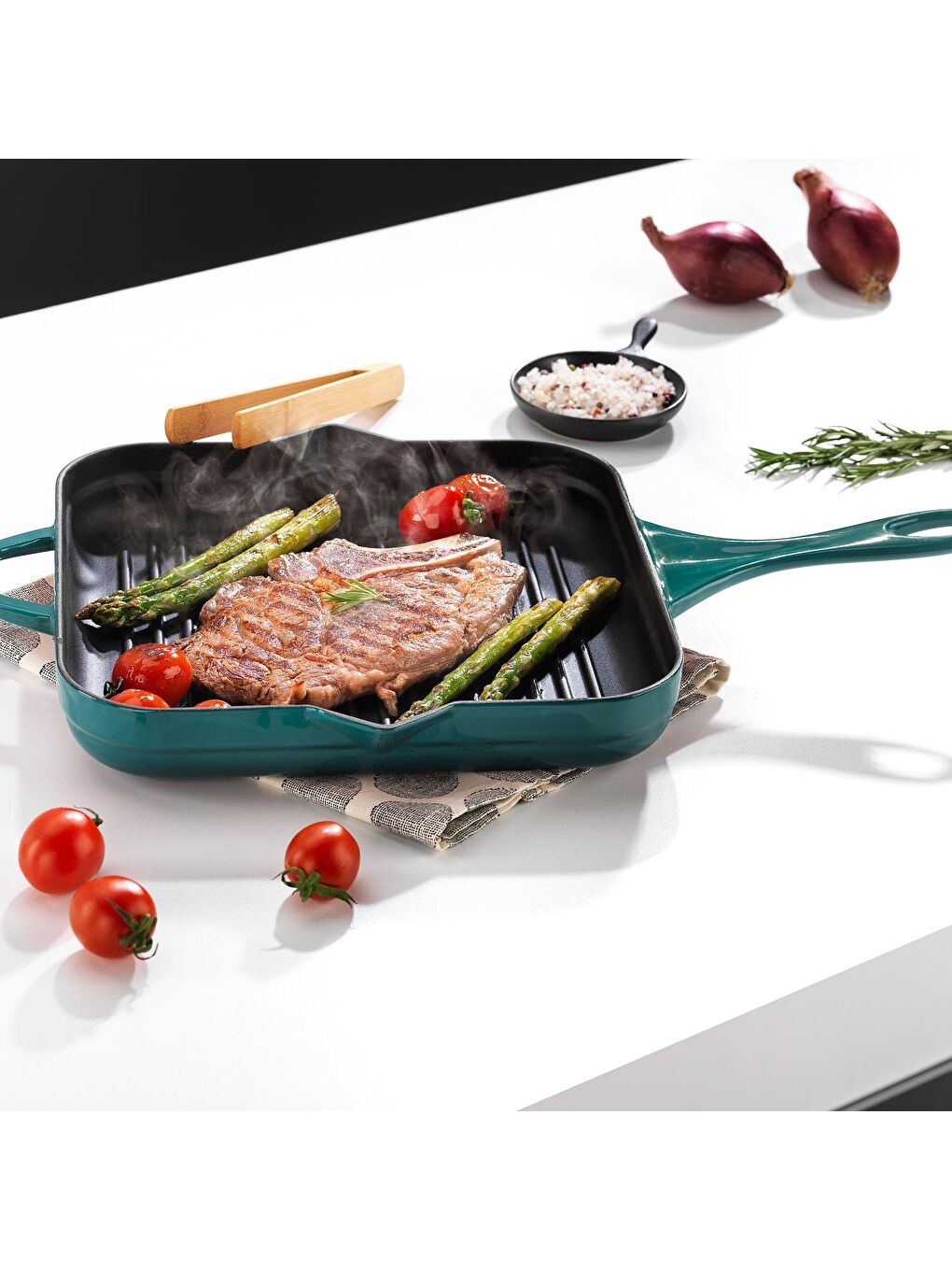Guss Chef Döküm Kare Grill Tava 28x28Cm-Turkuaz-4