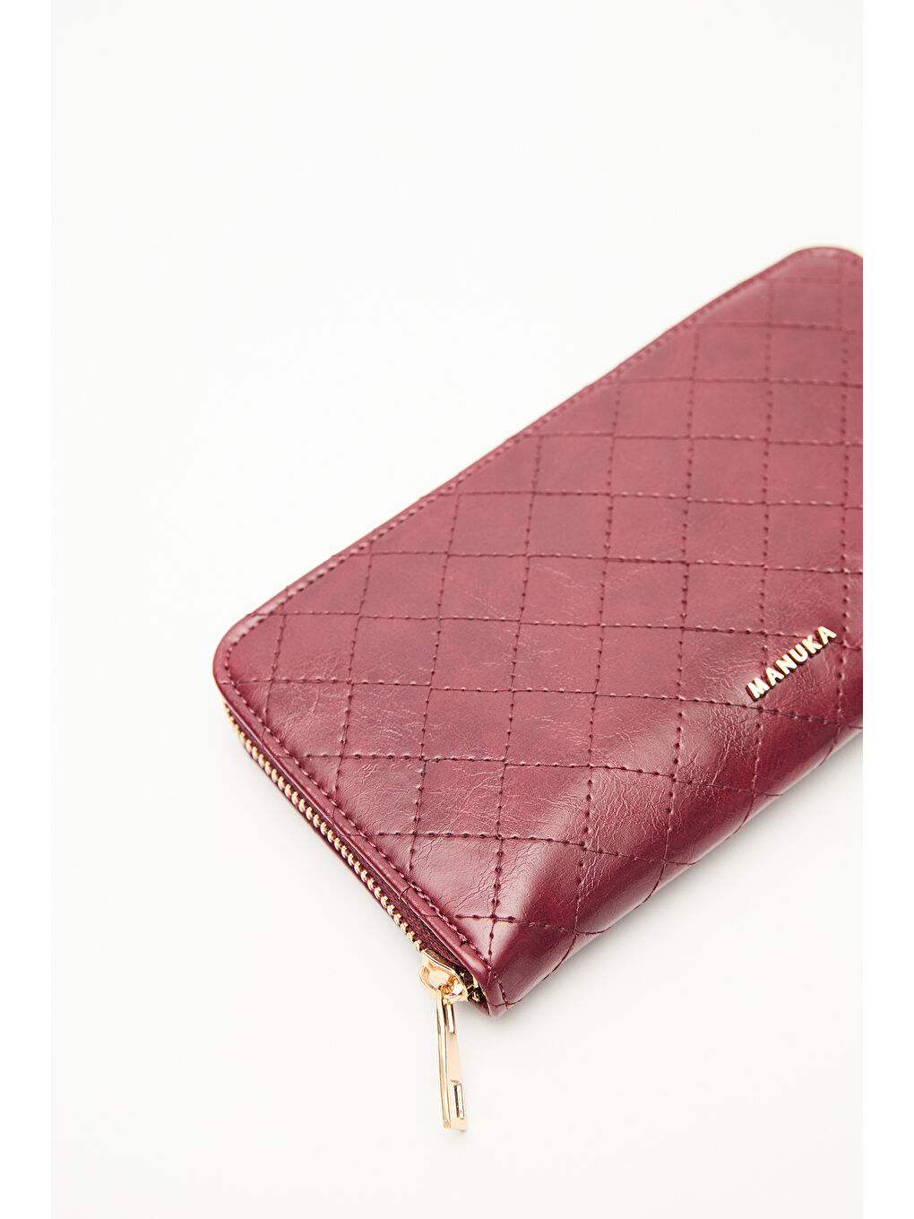 Kapitone Fermuarlı Geniş Cüzdan Bordo-4