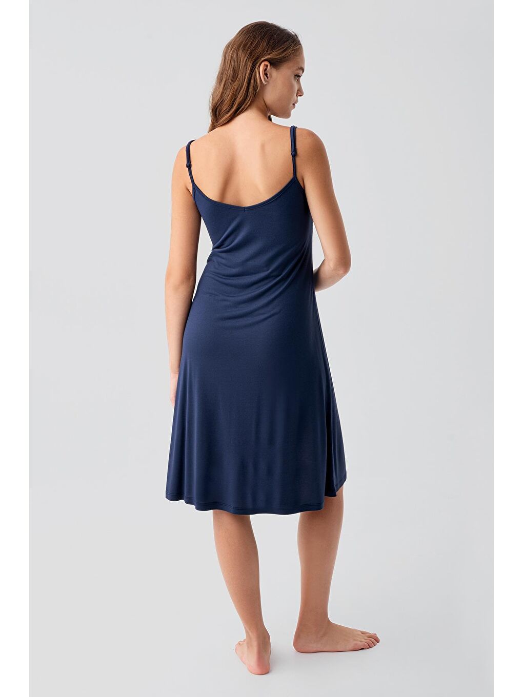 Lacivert Askılı Emzirme Bölmeli Esnek Viskoz Hamile Sabahlık Gecelik Takım 19407-5