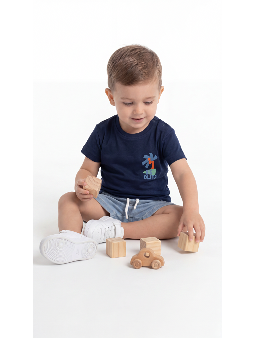 Lacivert Palmiye Baskılı Erkek Bebek Alt Üst Takım-1