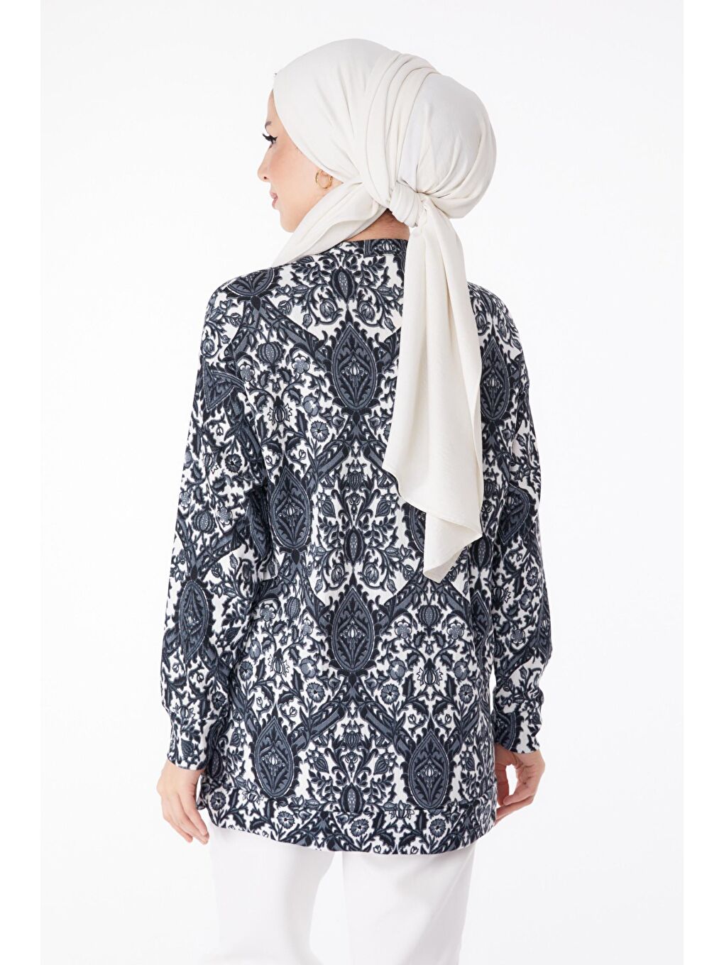 Bisiklet Yaka Kadın Antrasit Desenli Tunik - 25324-4