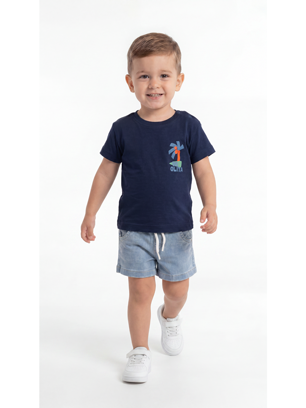 Lacivert Palmiye Baskılı Erkek Bebek Alt Üst Takım-2