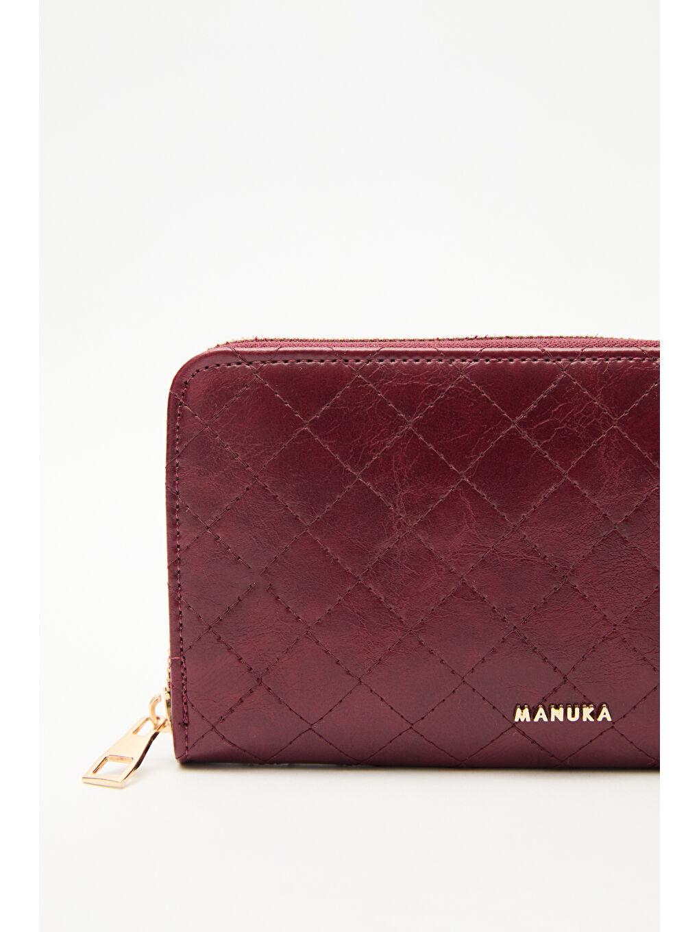 Kapitone Fermuarlı Geniş Cüzdan Bordo-6