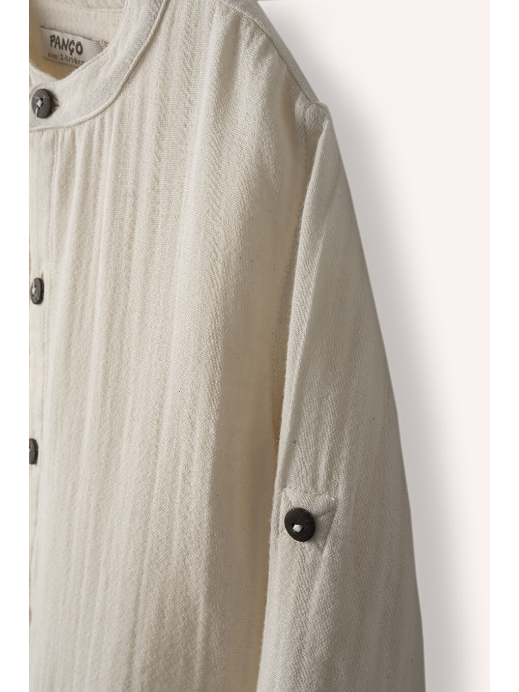 Bej Erkek Çocuk Uzun Kollu Müslin Gömlek Mavi-1