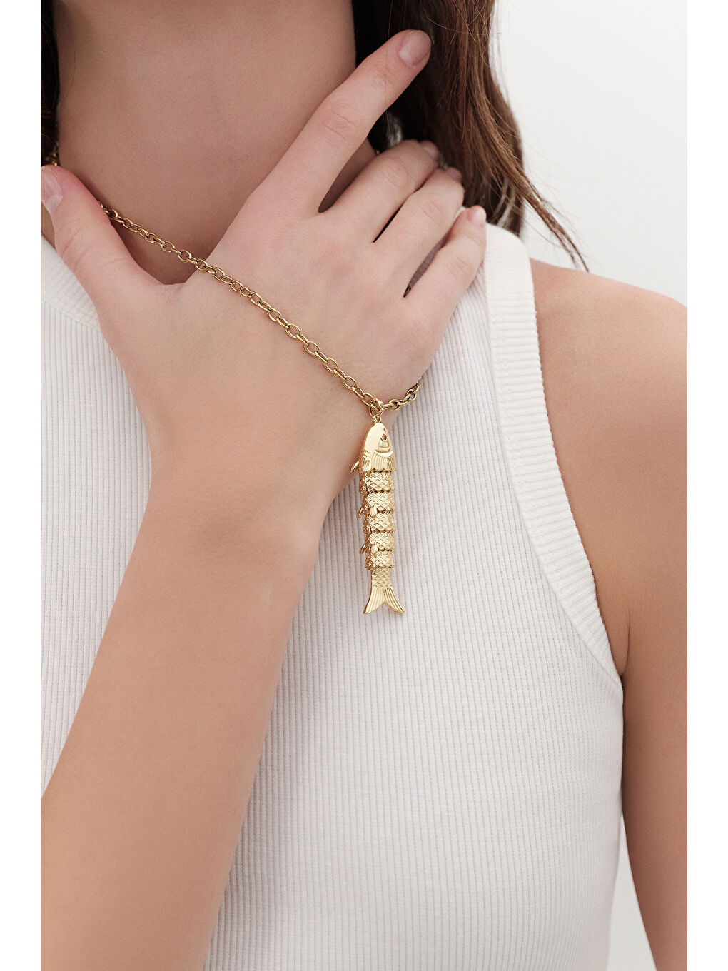 Beyaz Kalın Zincirli Balık Kolye Standart-1