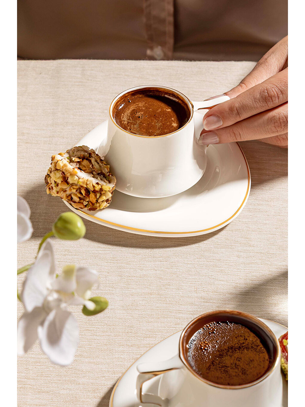 Beyaz Angela 6 Kişilik 12 Parça Porselen Kahve Fincan Takımı-2