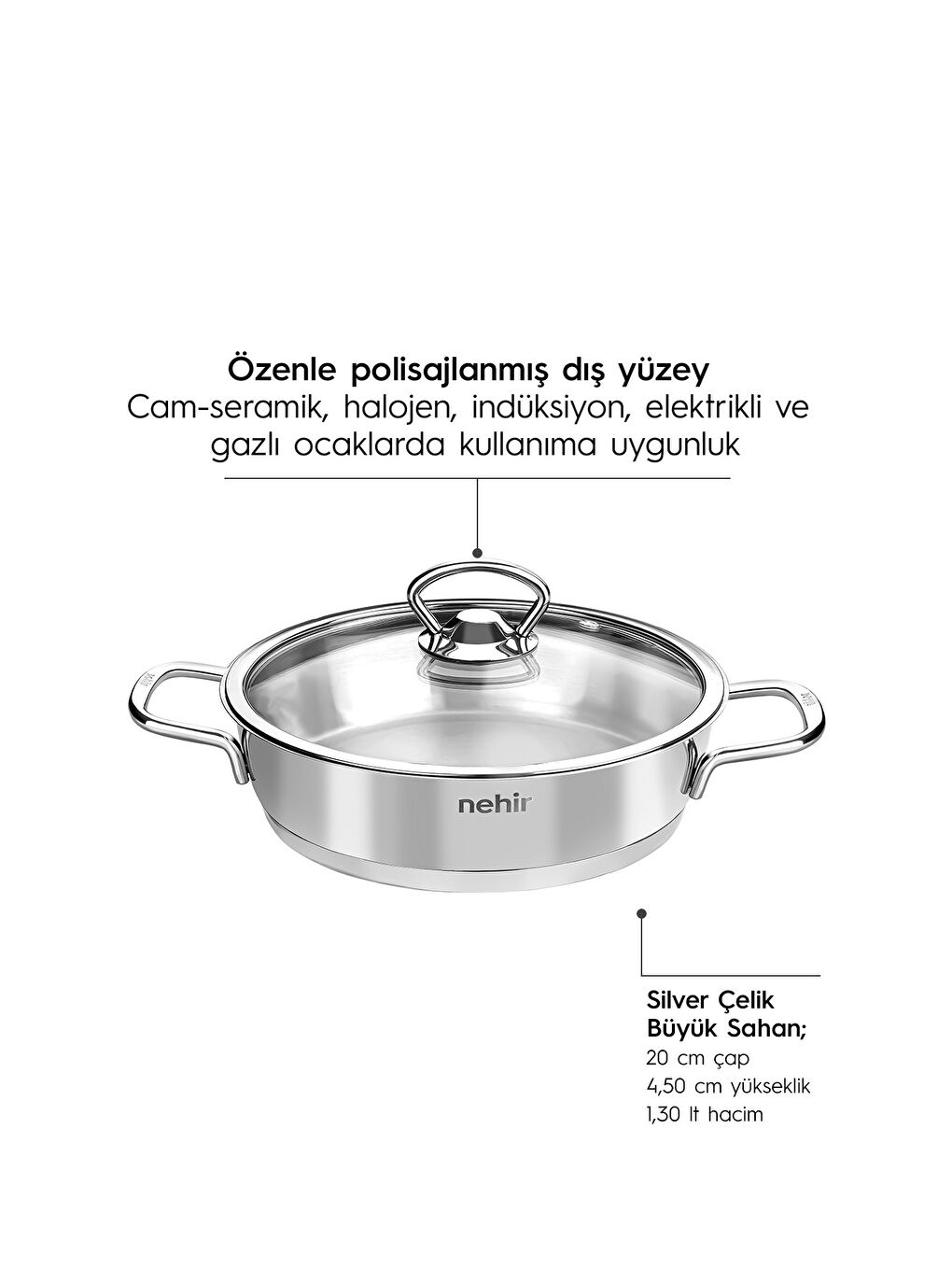 Gri Silver 4 Parça Paslanmaz Çelik Sahan Seti (18-20 cm)-5