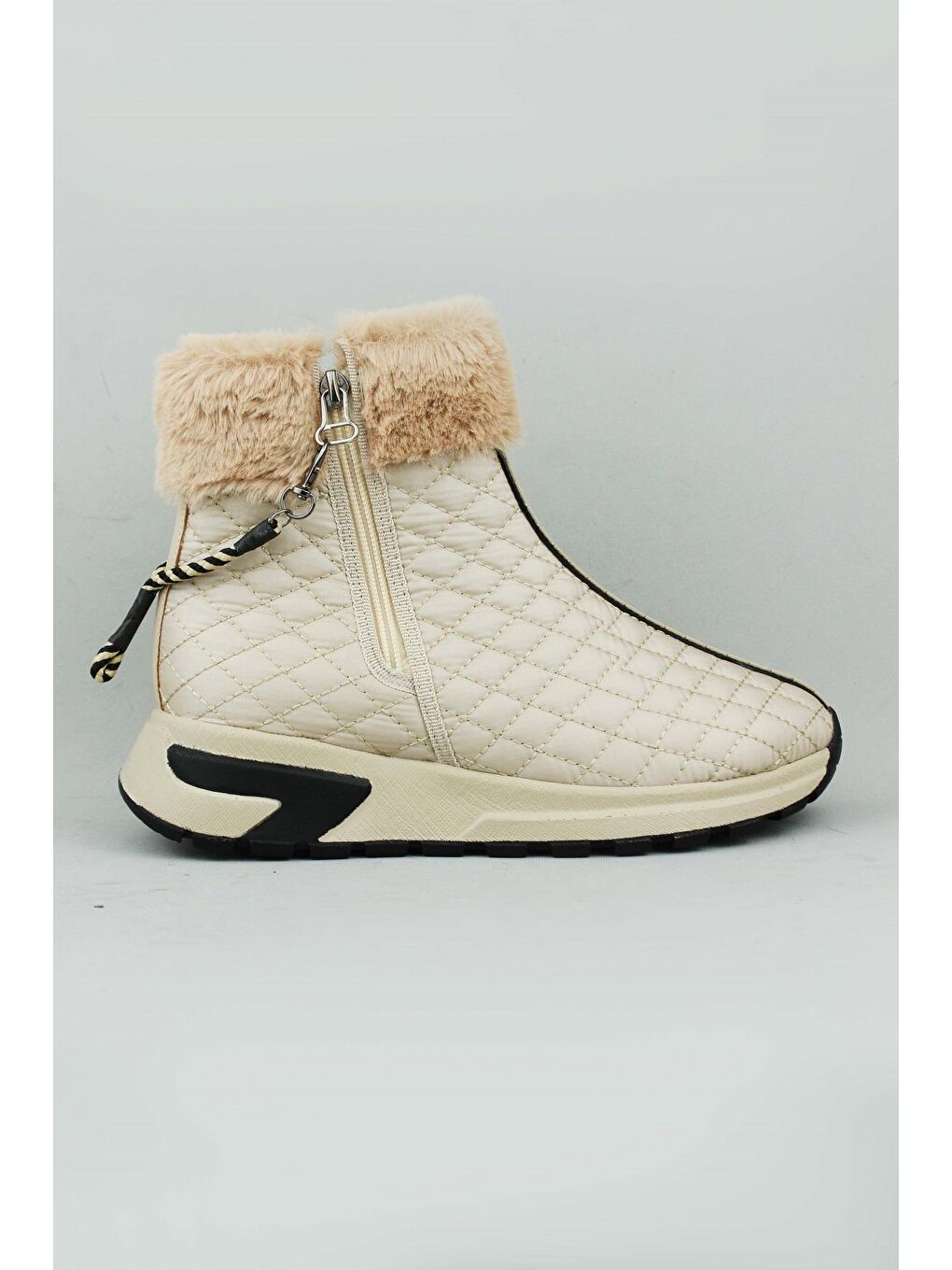 Bej 155.685-2/2F Fermuarlı Kumaş Kışlık Bot Kadın