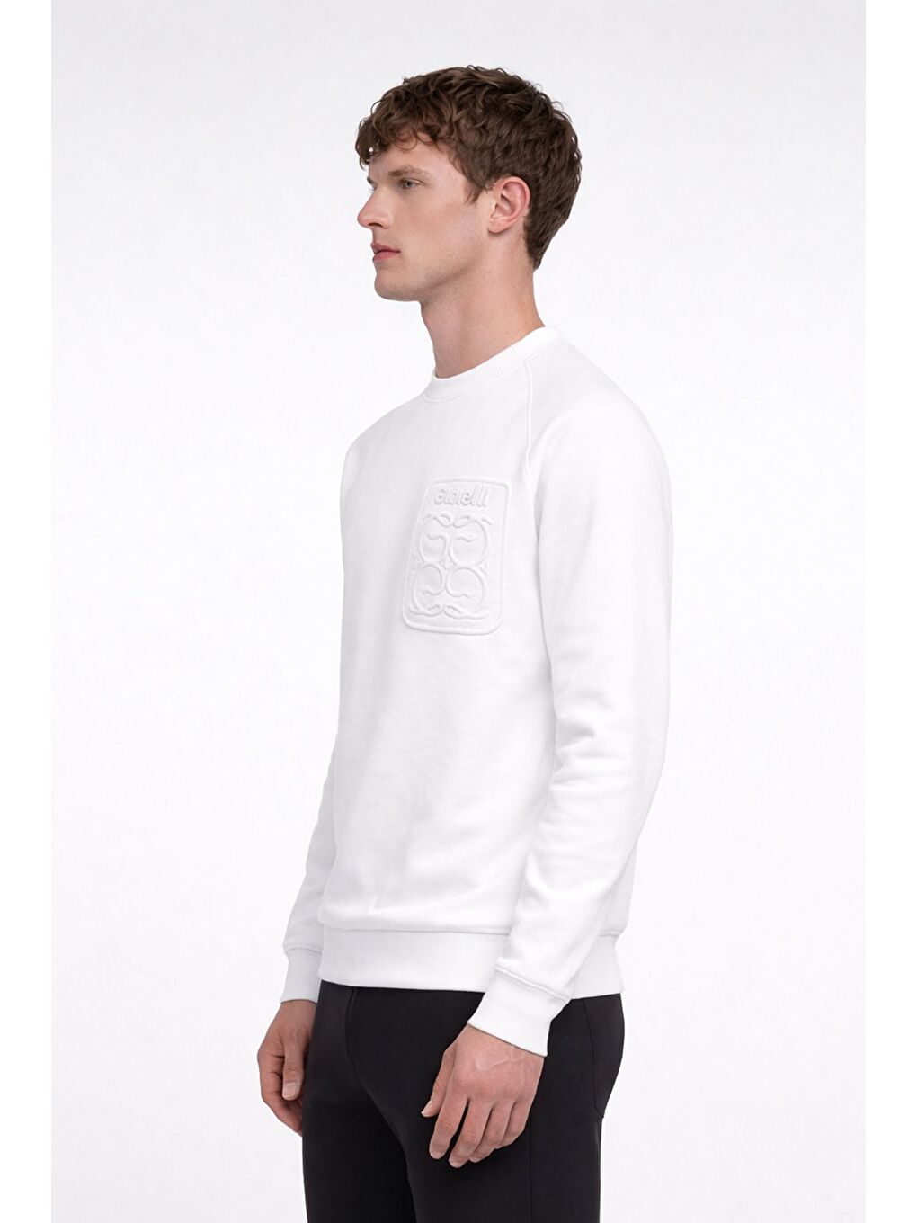 Giotelli Erkek Beyaz Normal Kesim Regular Fit %100 Pamuk Örme Bisiklet Yaka Sweatshirt-1