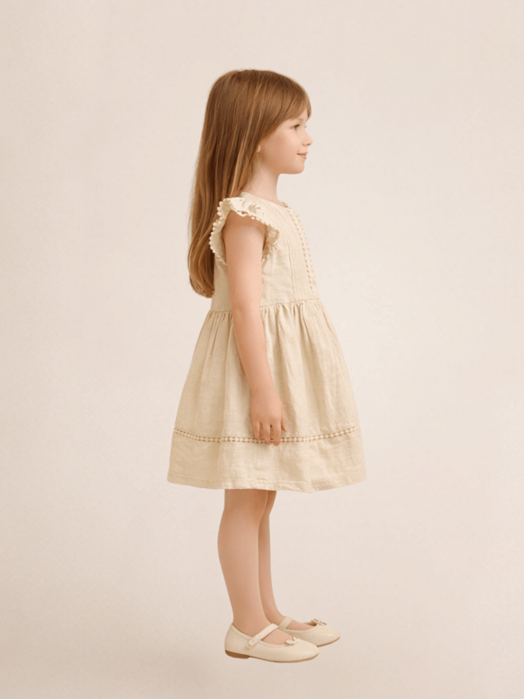Ekru Bisiklet Yaka Kız Çocuk Elbise-2